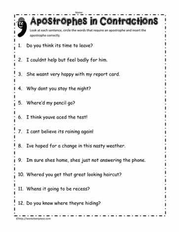 Apostrophe Worksheets For Grade 6 With Answers