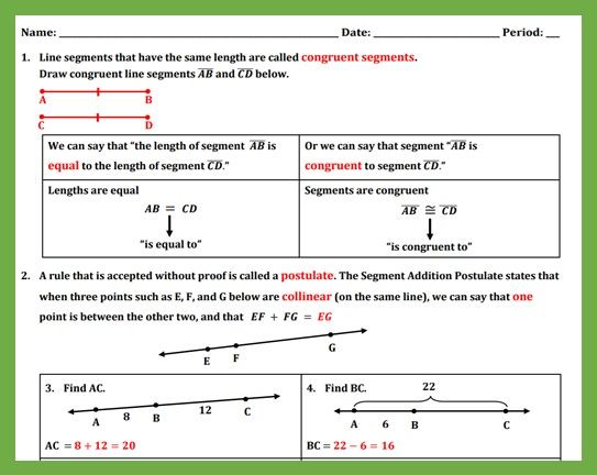 Segment Addition Postulate Worksheet