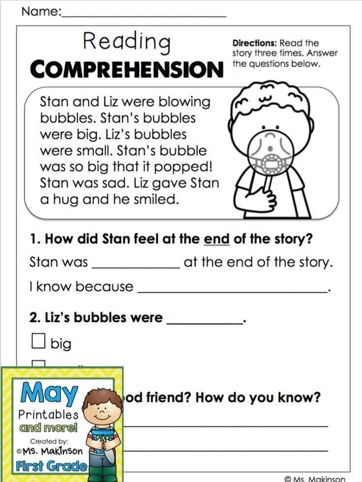 Reading Comprehension Worksheets For Kindergarten Pdf