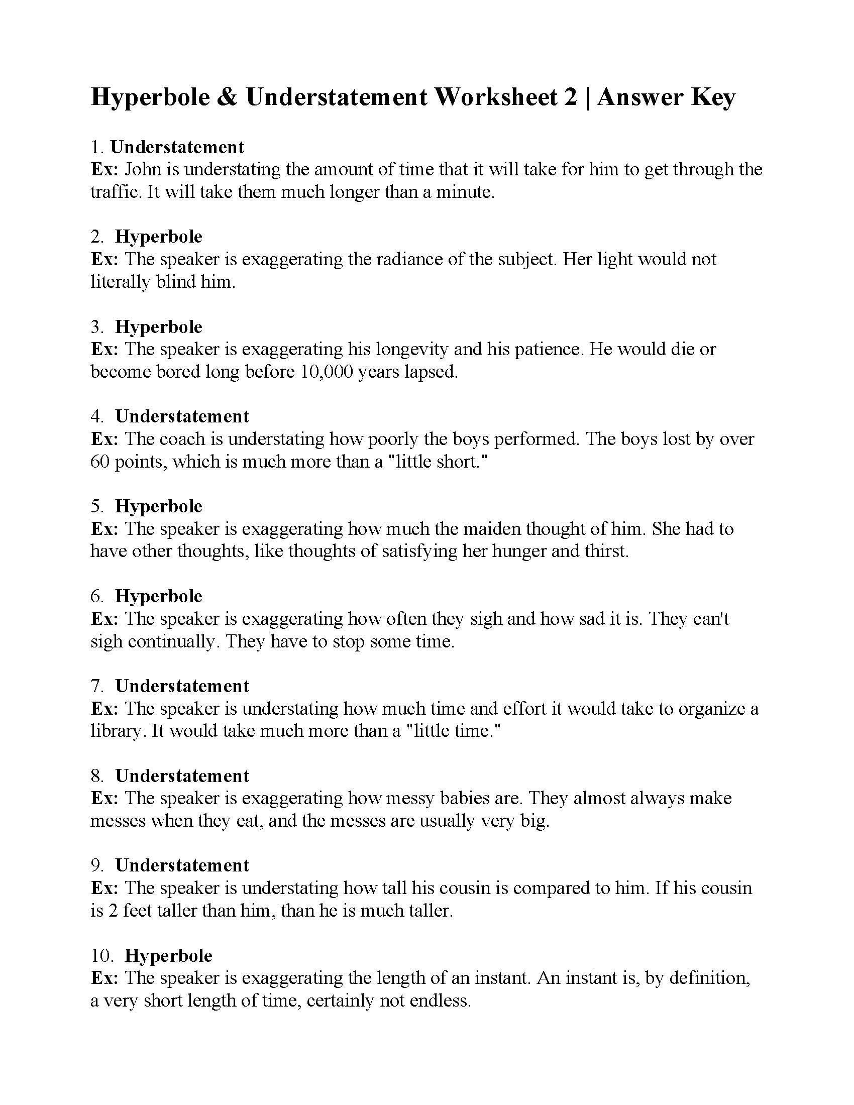 Figurative Language Worksheet 2 Answers