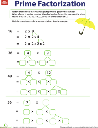 6th Grade Printable Prime Factorization Worksheet