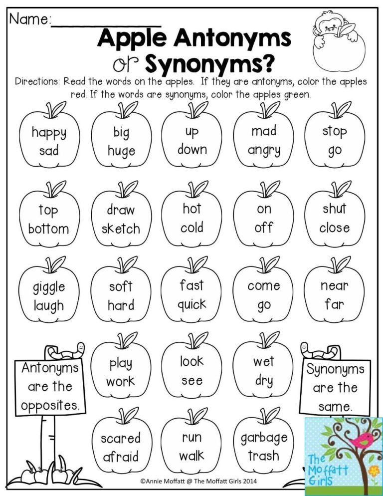 First Grade Synonyms Worksheet Grade 1