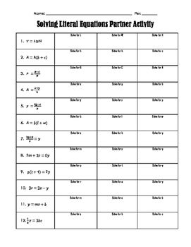 Answer Key Literal Equations Worksheet Answers