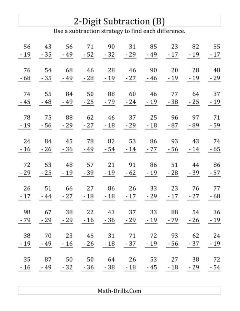 2 Digit Subtraction With Regrouping Printable