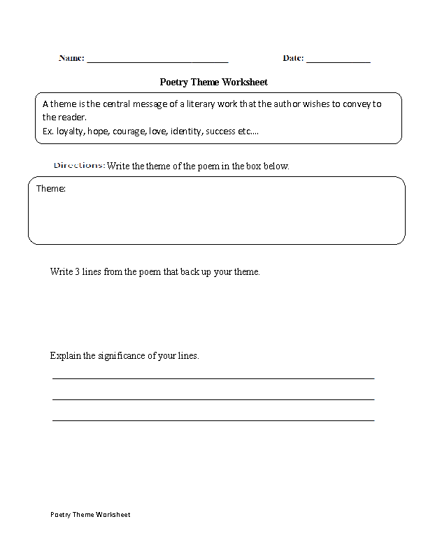 Theme Worksheets 3rd Grade