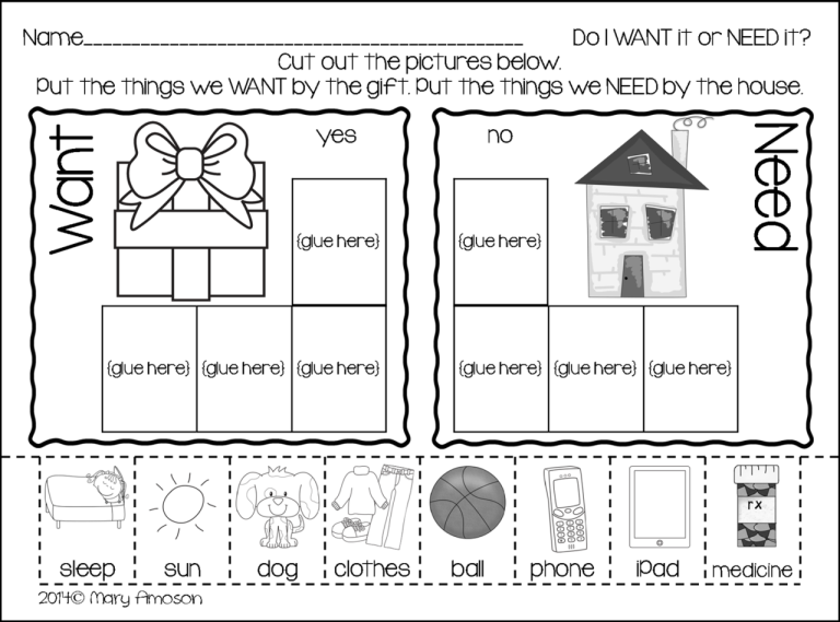 Needs And Wants Worksheet Free