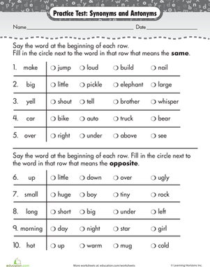 Free Synonyms Worksheet For Grade 3