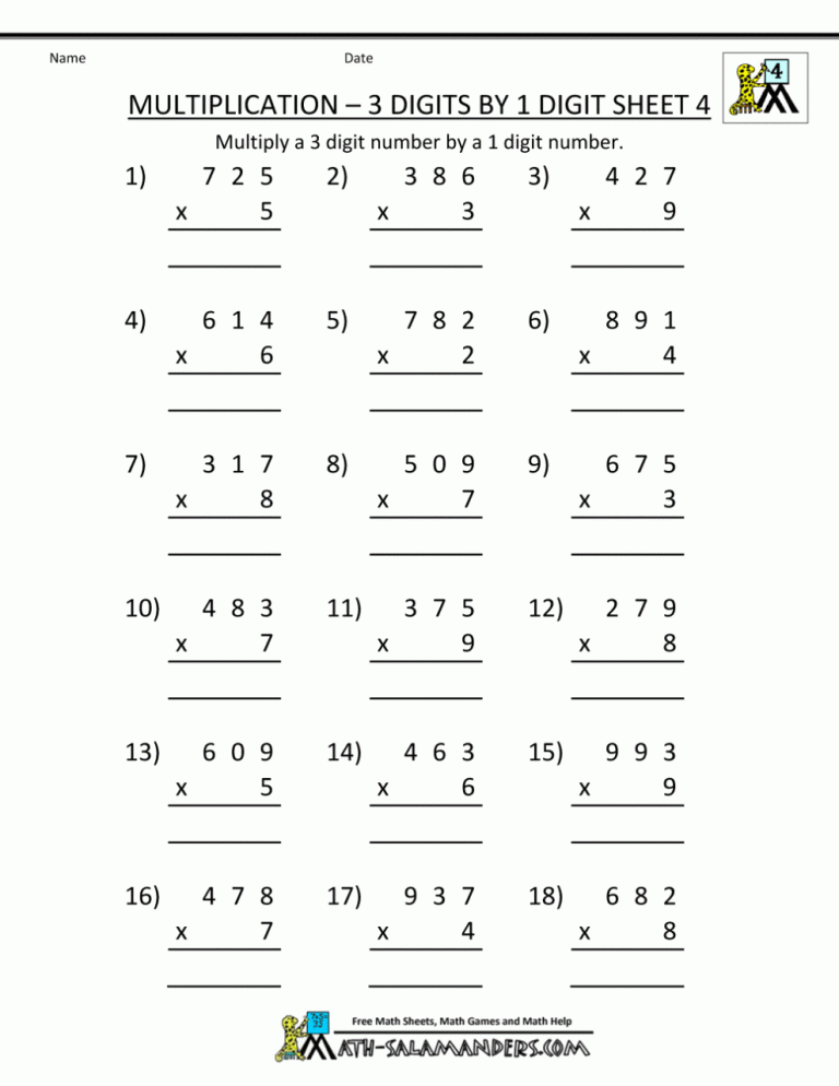 Multiplication Worksheets 2 Digit By 1 Digit