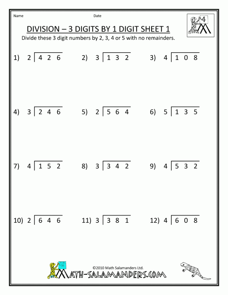 3rd Grade Math Worksheets Division