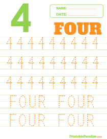 Number 4 Tracing Worksheets For Preschool