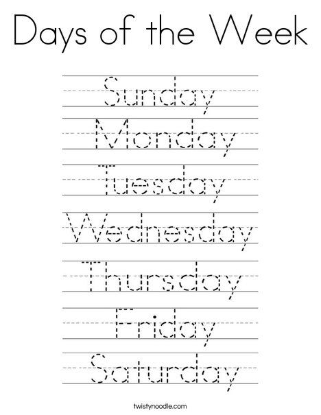 Days Of The Week Worksheets For Toddlers