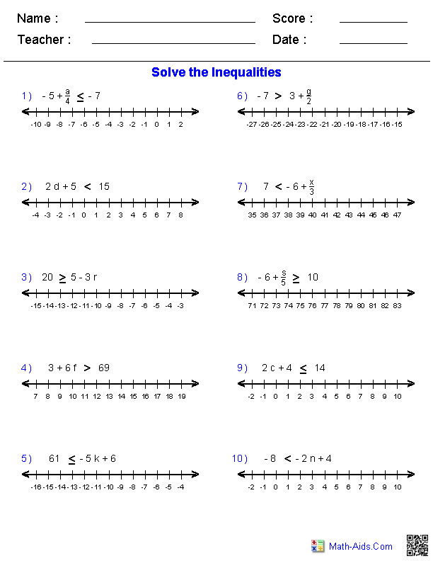 1-5 Solving Inequalities Worksheet Answers Algebra 2