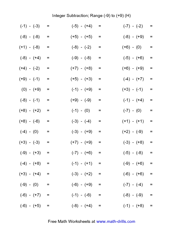 8th Grade Integers Worksheet