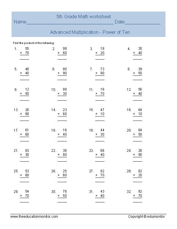 5th Grade Printable Math Practice Worksheets