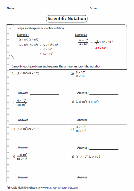 Worksheet Works Scientific Notation Operations Answers