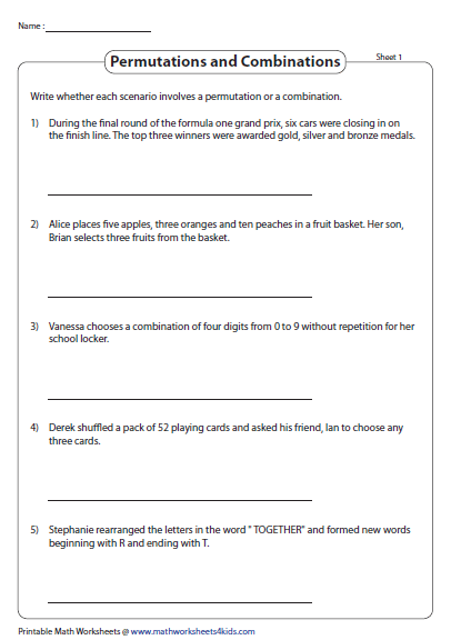 Probability Permutations And Combinations Worksheet With Answers