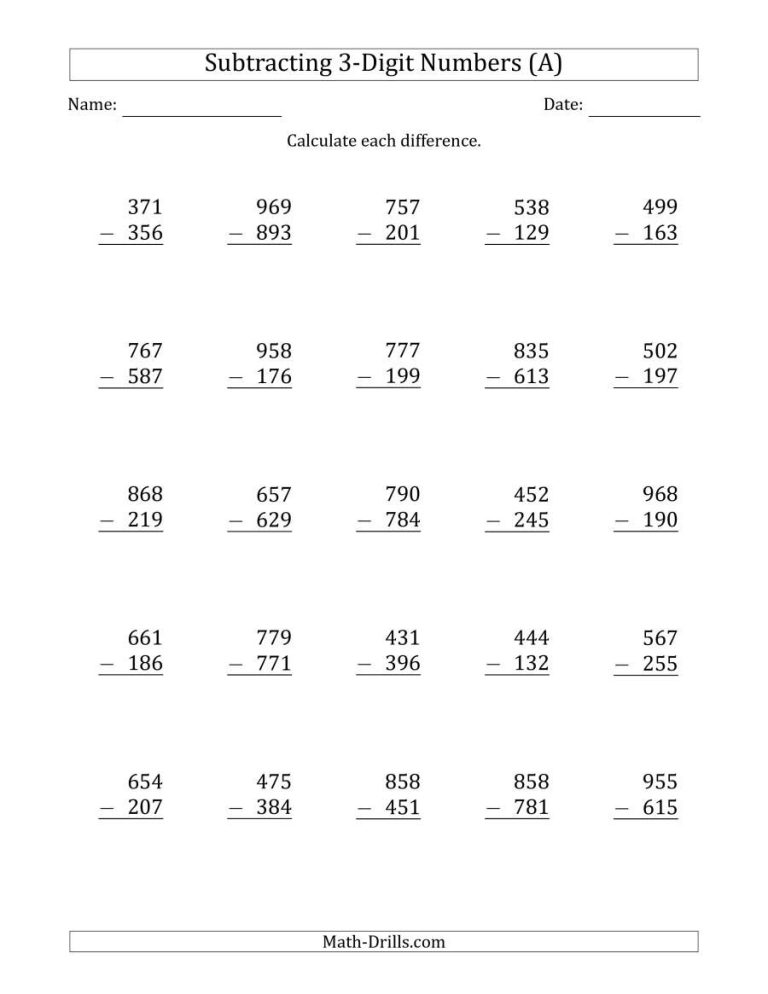 Math Drills Subtraction