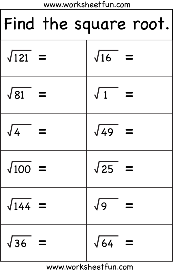 Square Numbers Worksheet Grade 7