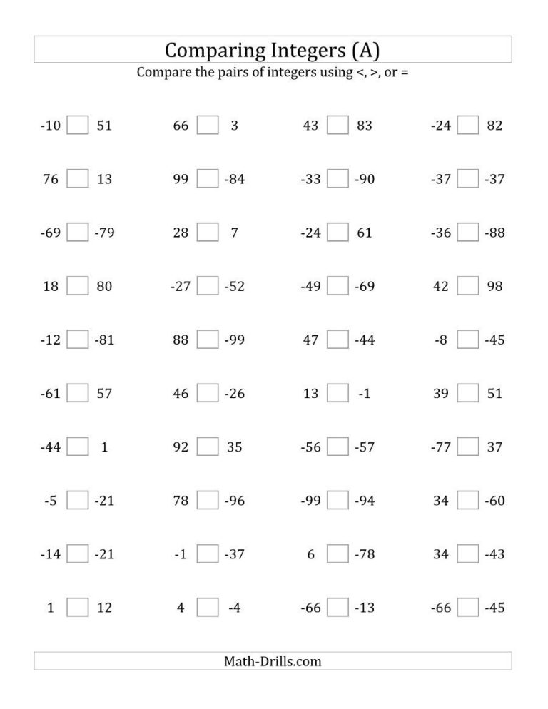 Year 6 Maths Worksheets Negative Numbers