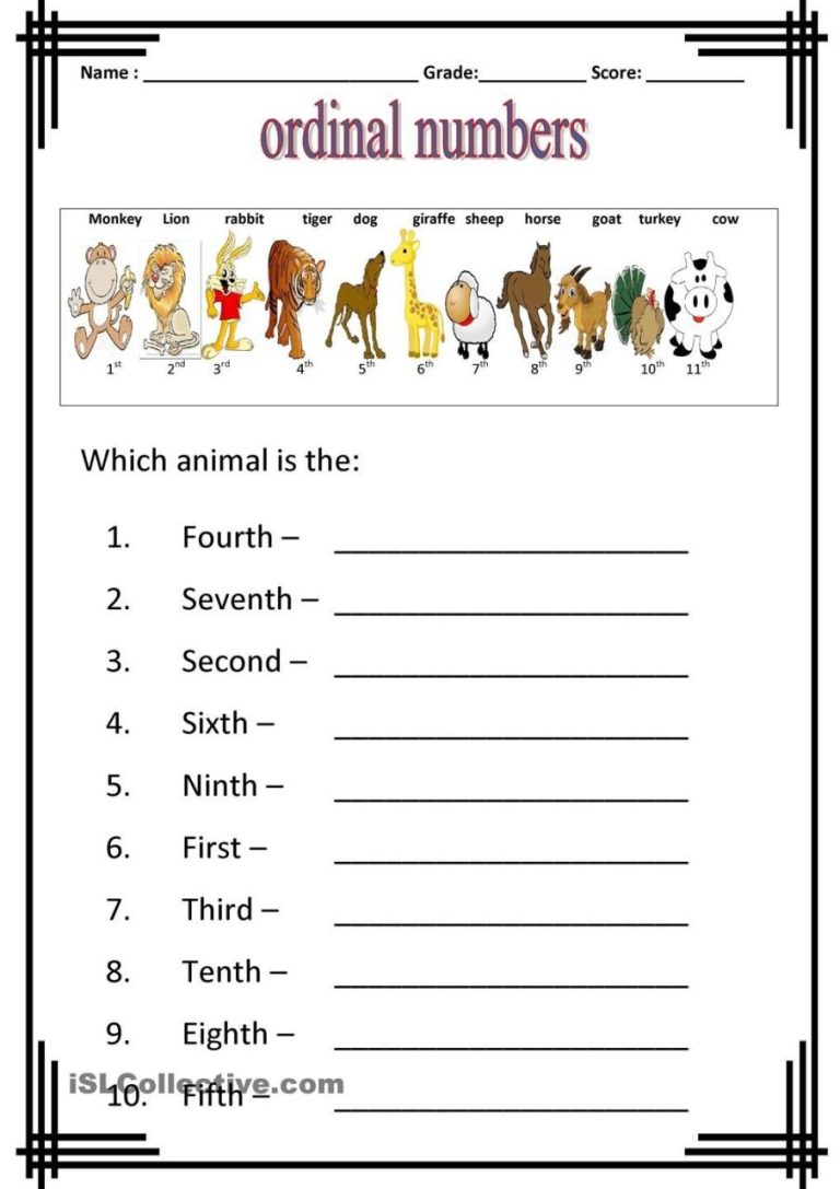 Free Printable Ordinal Numbers Worksheet