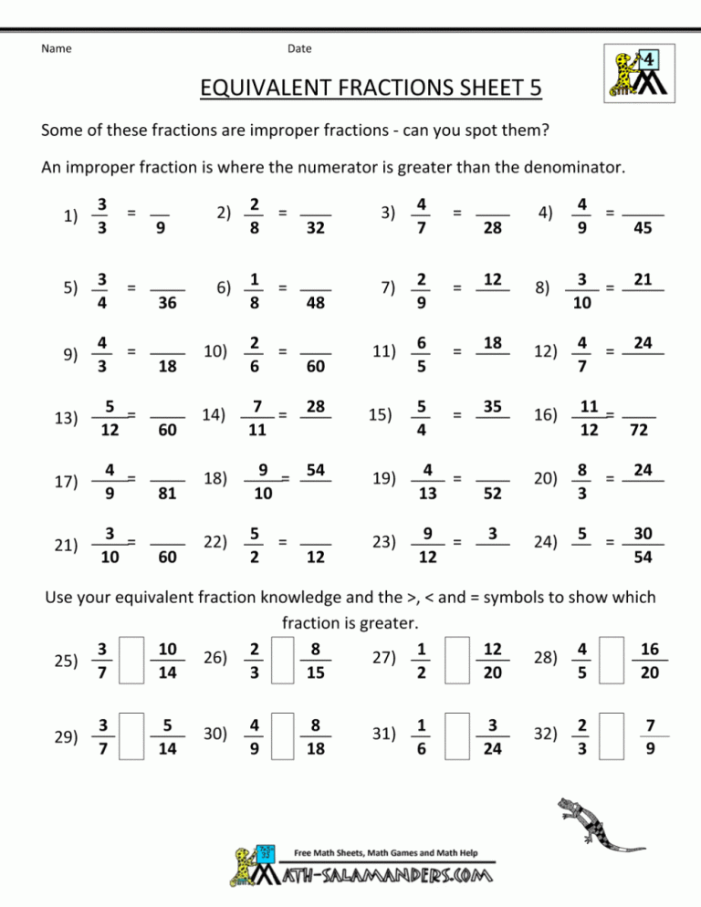 Ordering Fractions Worksheet Grade 5