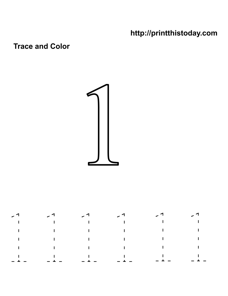 Number 1 Worksheets Tracing