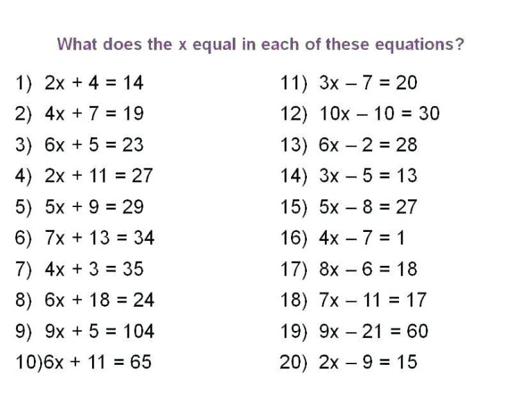 Simple Equations Worksheet Pdf