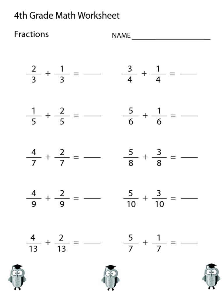 4th Grade Math Worksheets Adding Fractions