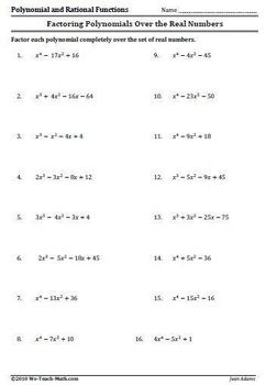 Factoring Review Worksheet Algebra 1 Answers