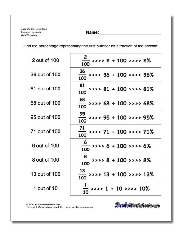 Percentage Worksheets For Grade 6 Pdf