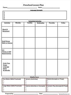 Daycare Free Printable Preschool Lesson Plans