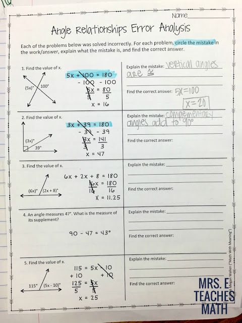 Angle Pair Relationships Worksheet Key