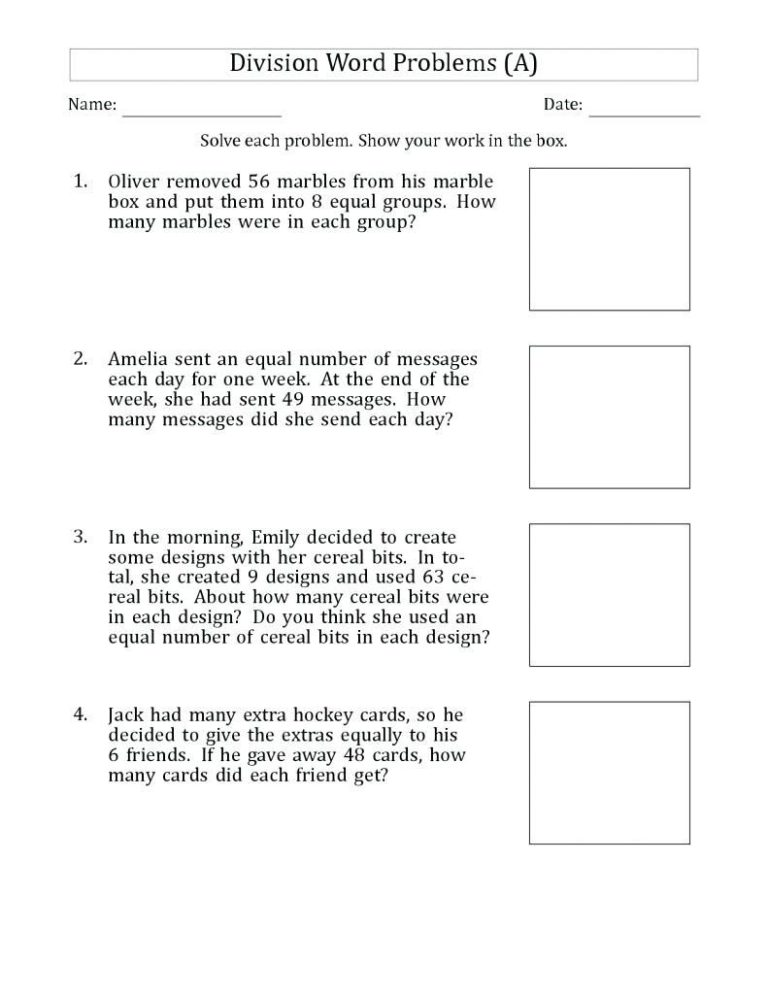 Long Division Word Problems 4th Grade