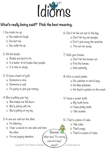 Idioms Worksheets 4th Grade