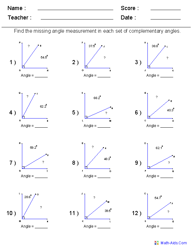 7th Grade Vertical Angles Worksheet