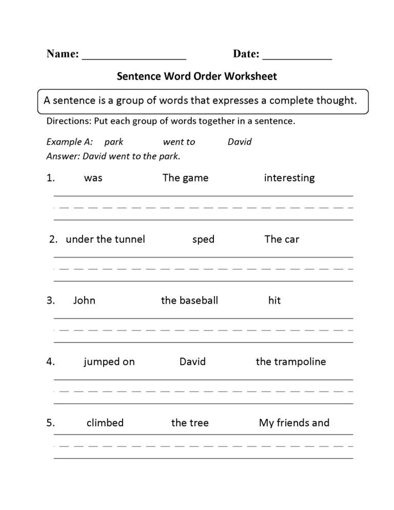 Grade 4 Topic Sentences Worksheets