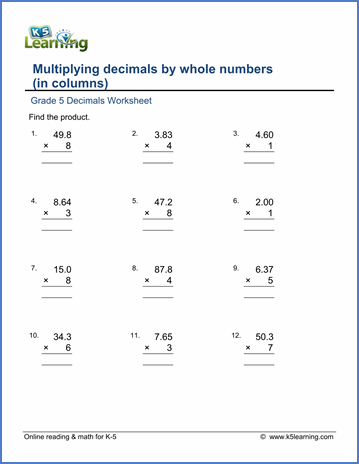 Fifth Grade Multiplication Sheets Grade 5