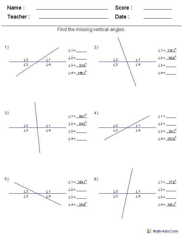 Angles Worksheet Answer Key