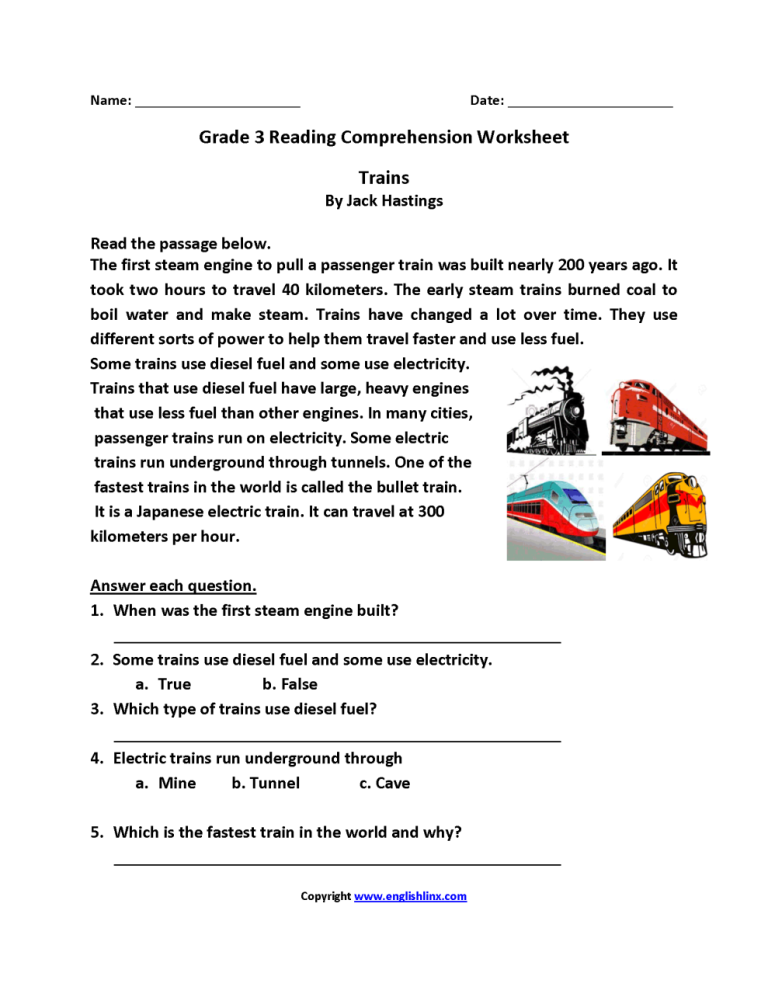 English Comprehension Worksheets For Grade 3 Pdf