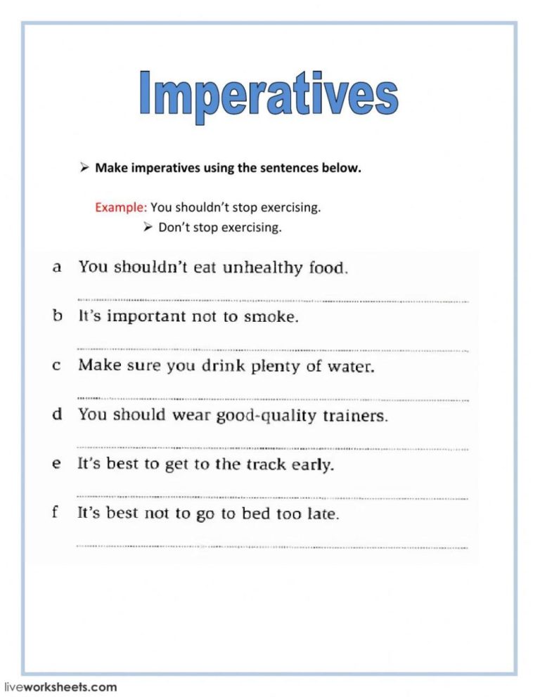 Imperative Sentence Worksheets Pdf