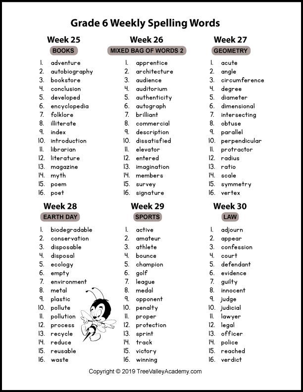 Printable 6th Grade Spelling Worksheets Pdf