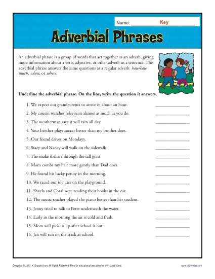 5th Grade Adverbial Phrase Worksheet