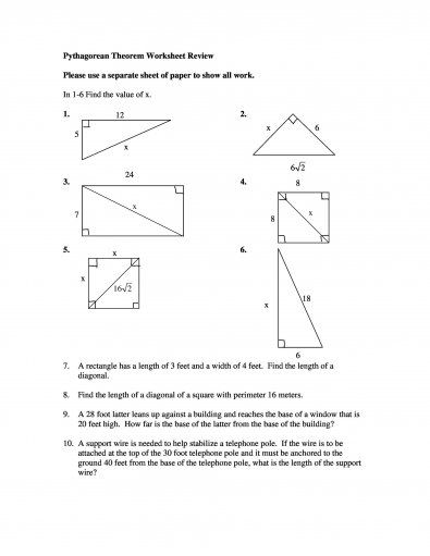 Pythagorean Theorem Worksheet Pdf