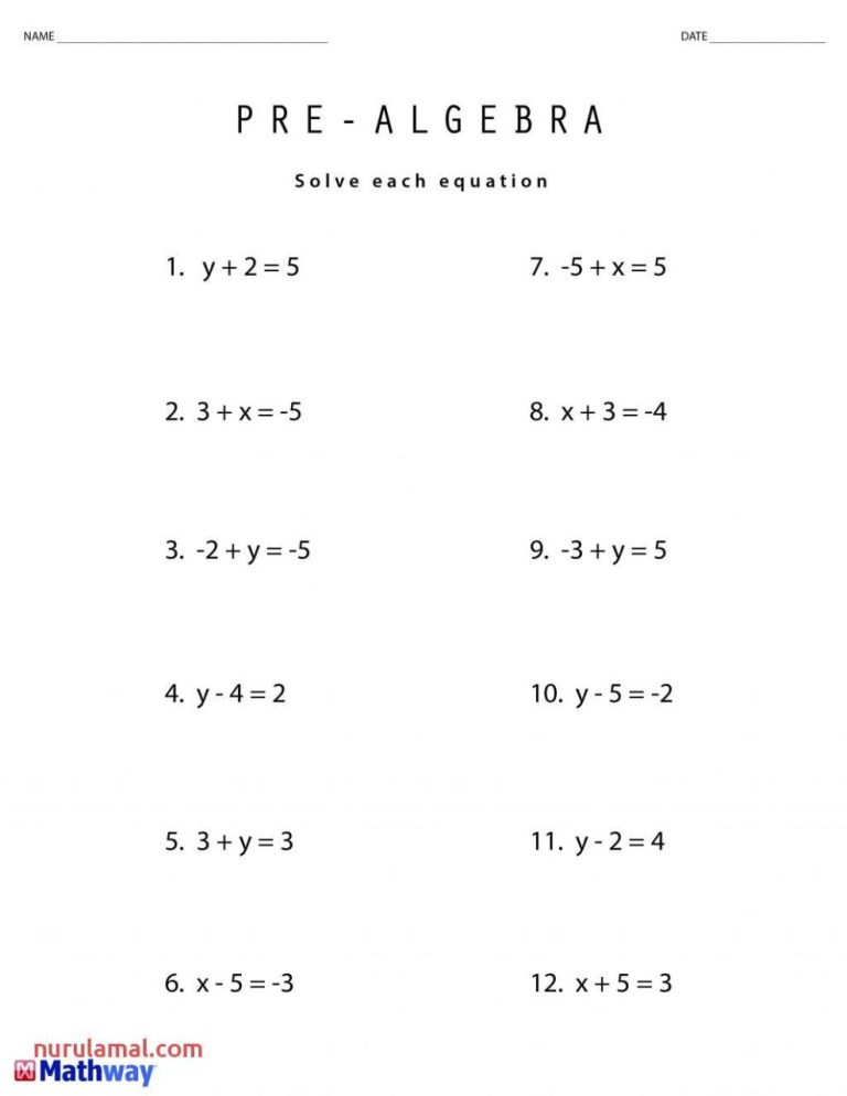 Algebra Worksheets With Answers