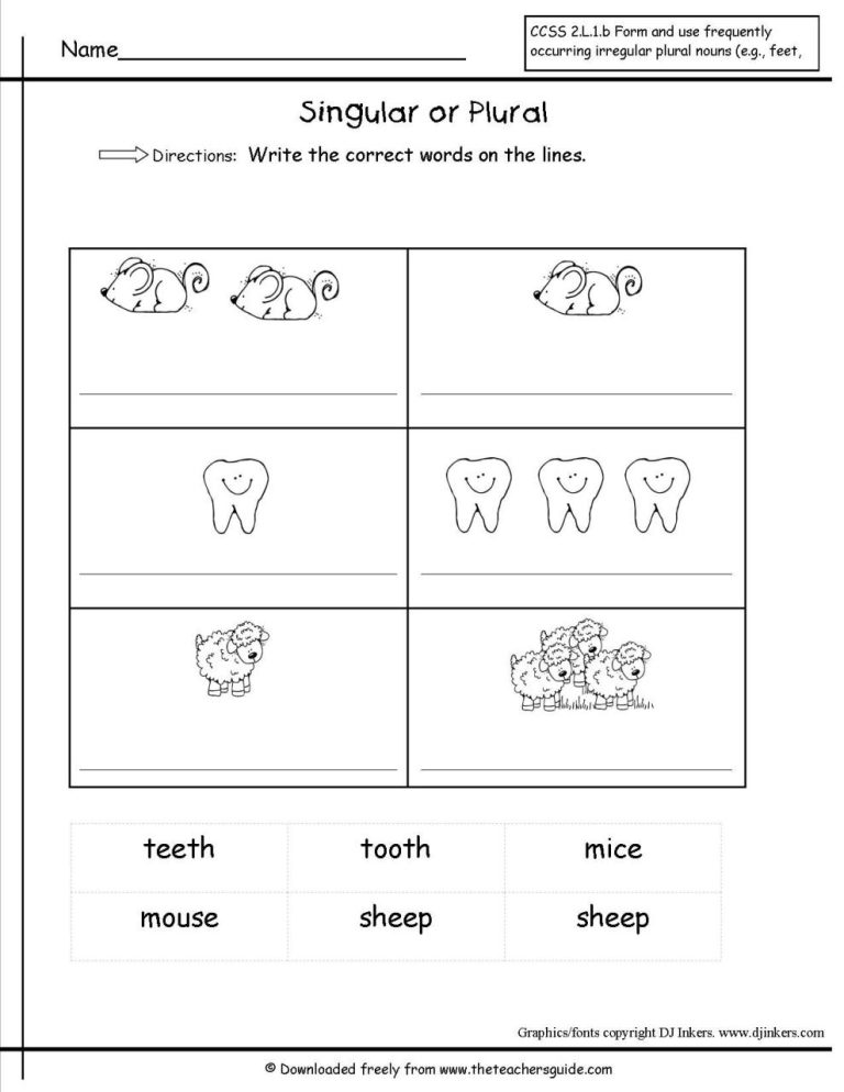 Singular Plural Worksheets For Grade 1