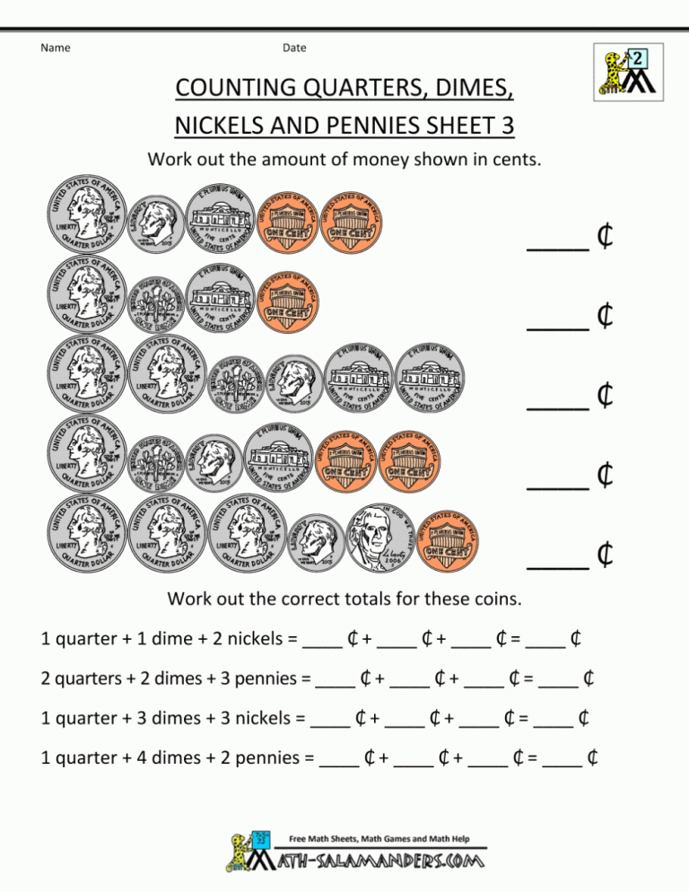 Counting Money Worksheets 2nd Grade