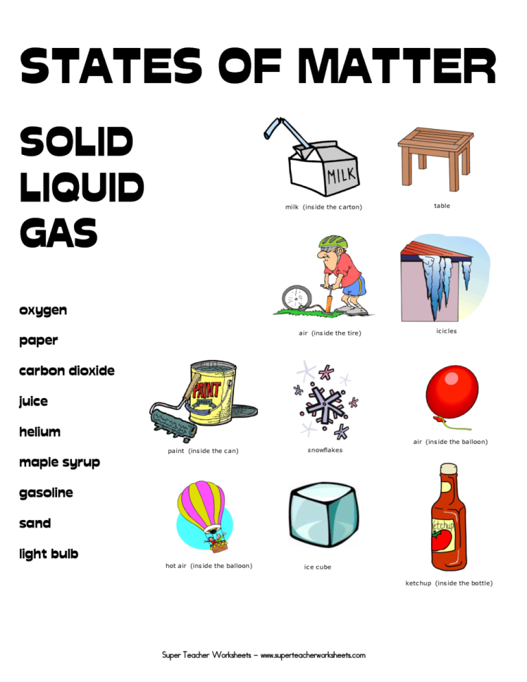 States Of Matter Worksheet Answers