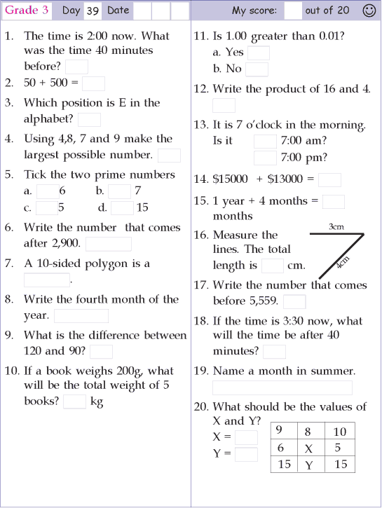 Maths Worksheet For Class 3 Icse Board