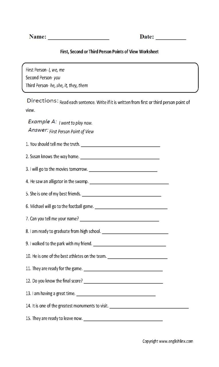 Point Of View Worksheet 11 Answer Key