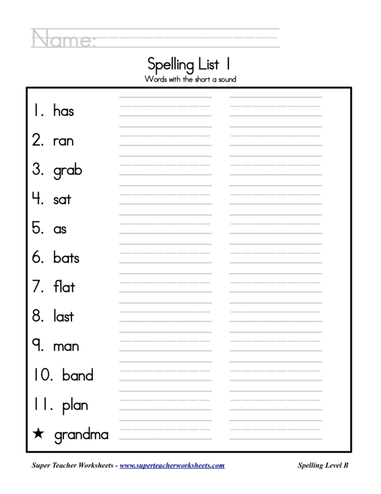 2nd Grade Spelling Worksheets Printable